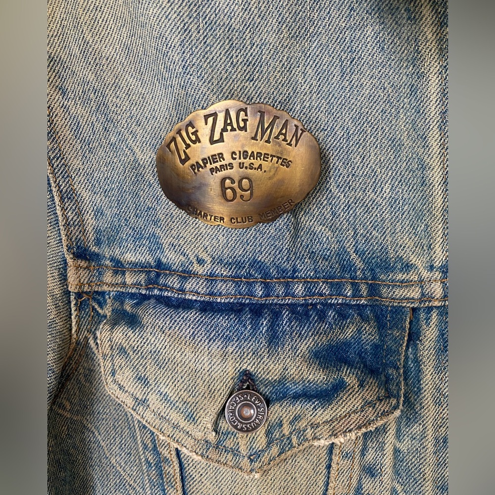 Vintage 70s 80s Levis OOAK Zig Zag Man Patchwork Denim Trucker Jacket Smoker - Picture 7 of 16